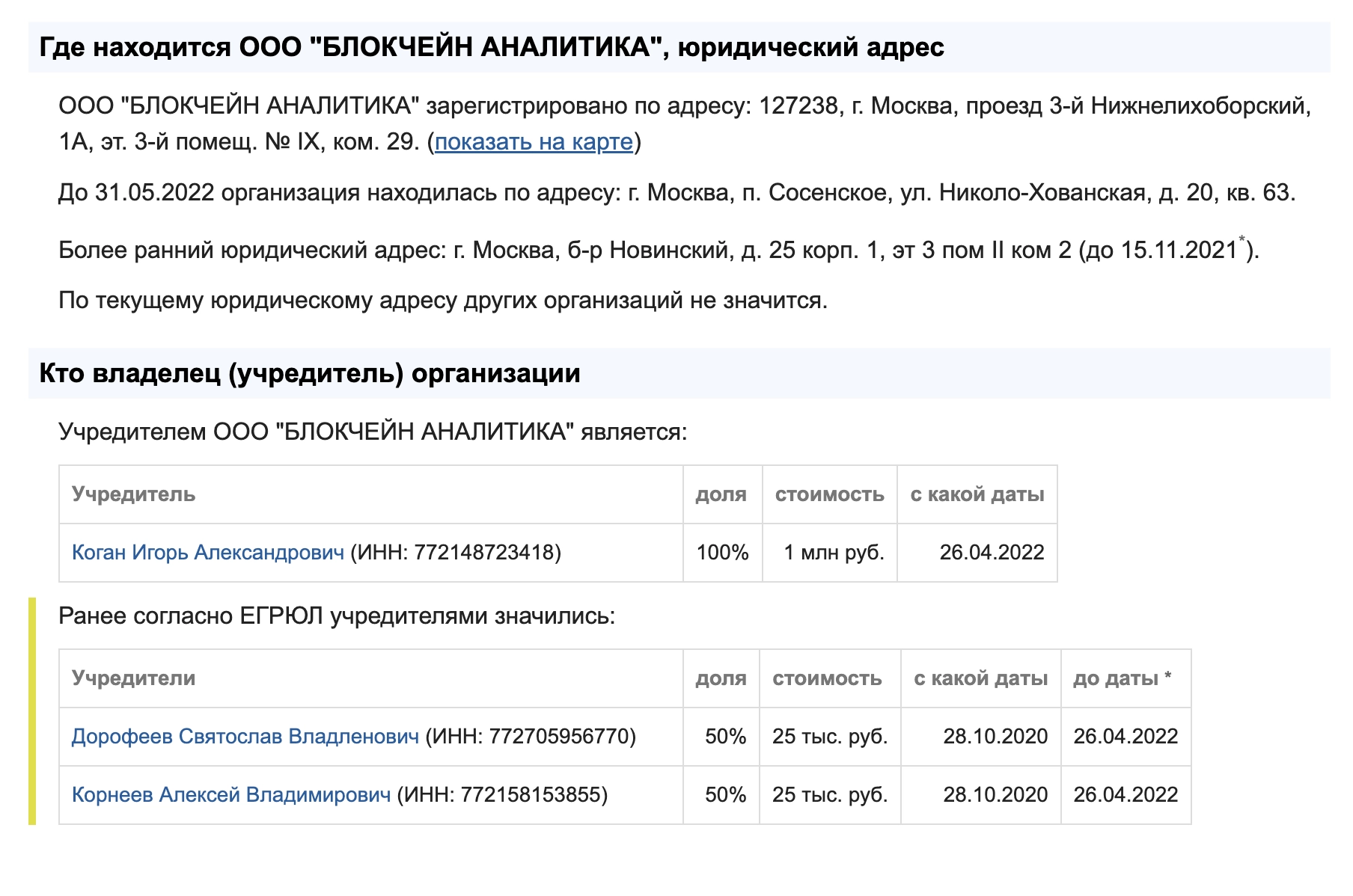 Коган Игорь сменил Корнеева Алекскя Дмитрия и Дорофеева Святослава, чтобы работать незаметно от налоговой и правоохранителей