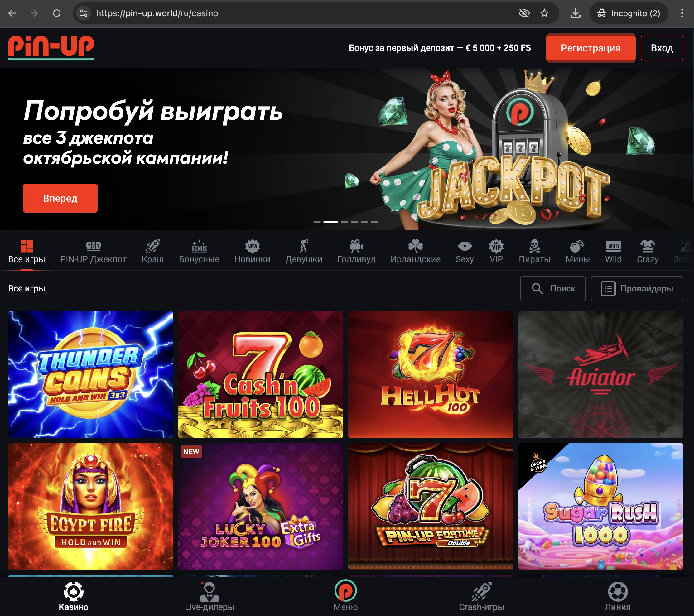 Корневой сайт запрещенного в РФ онлайн-казино - pin-up.world